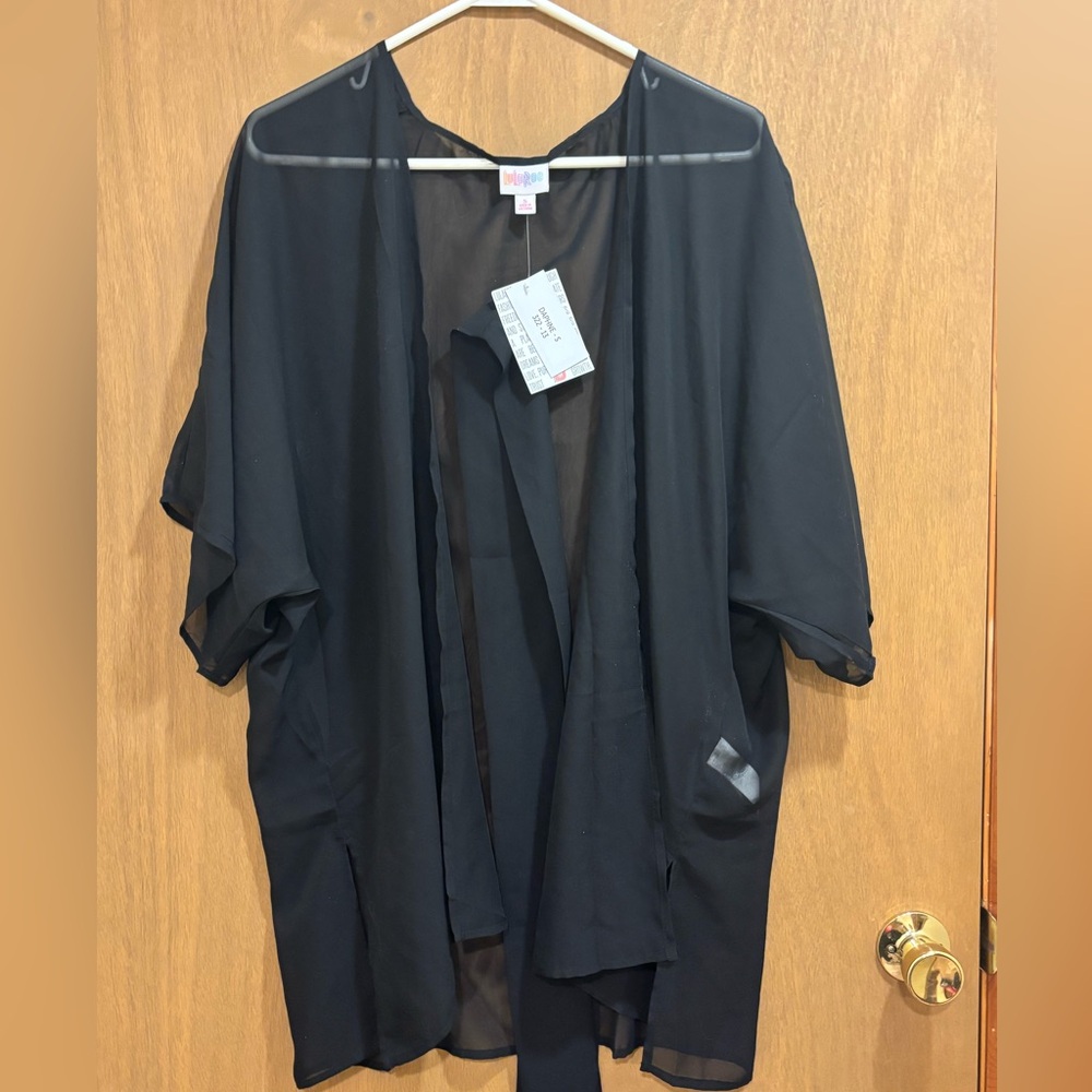 NWT LulaRoe Daphne Black Sheer Kimono Beach Swim Cover-Up With Tie Small